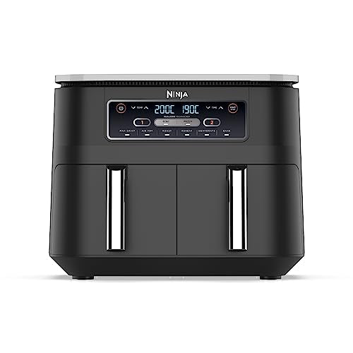 Ninja Foodi Dual Zone Digital Air Fryer, 2 Drawers, 7.6L, 6-in-1, Uses No Oil, Air Fry, Max Crisp, Roast, Bake, Reheat, Dehydrate, Cooks 4-6 Portions, Non-Stick, Dishwasher Safe Baskets, Black AF300UK